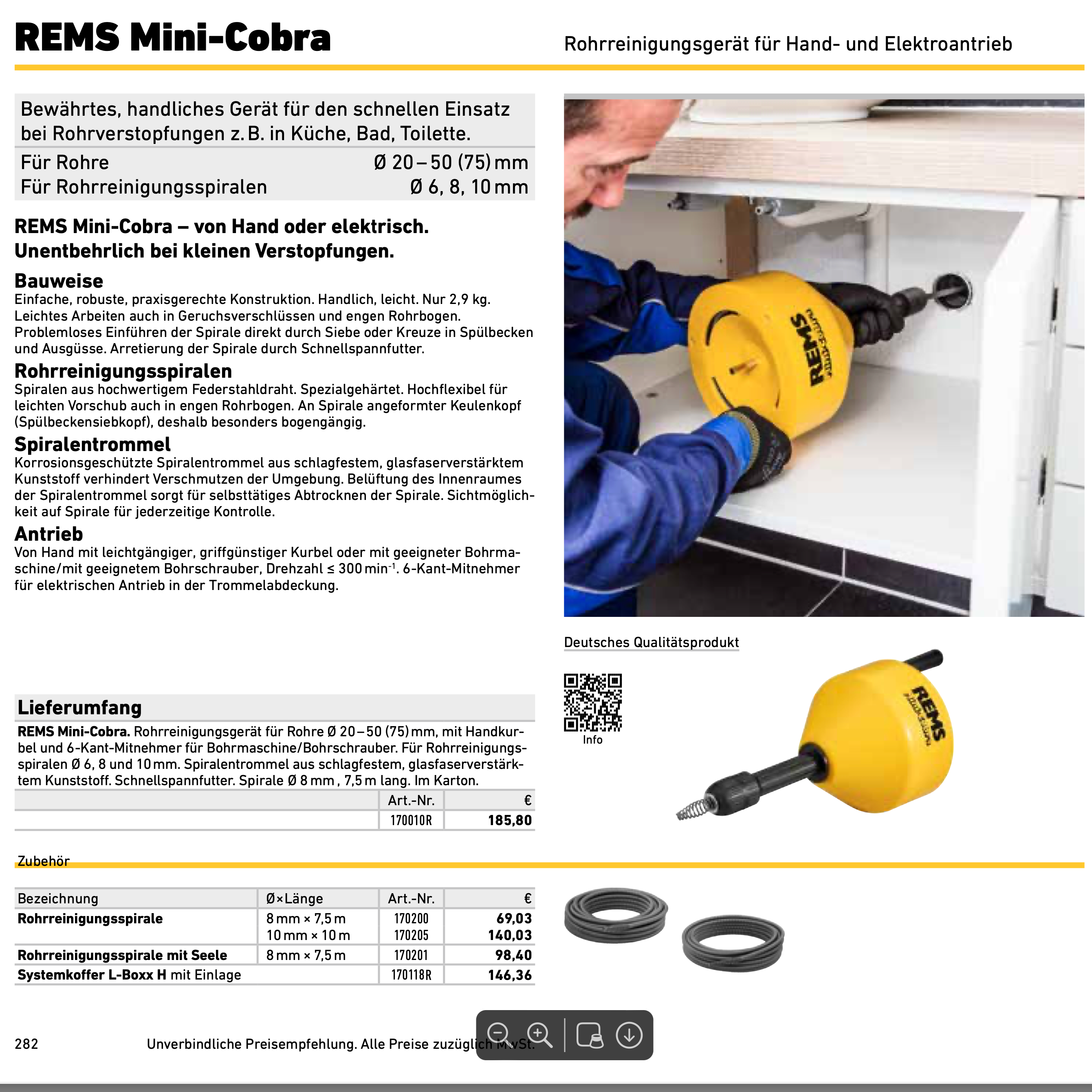 Rems Mini Cobra S mit Spirale mit 8mm L:7,5m Schnellumsch Rems Mini Cobra S mit Spirale mit 8mm L:7,5m Schnellumsch