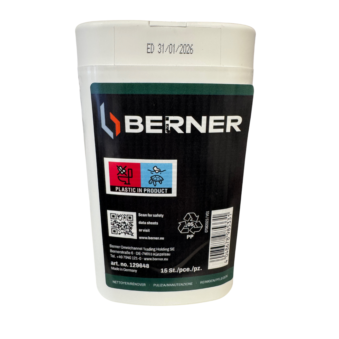 Berner Handreinigungstücher Profi Clean | 1 Box = 15 Stück